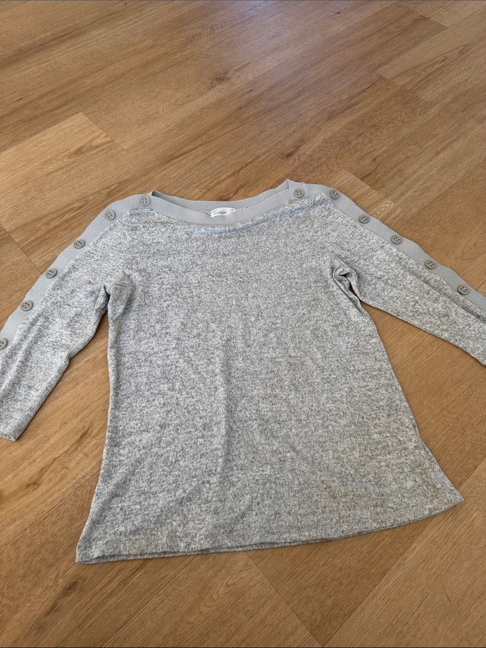 89th & Madison Light Gray Button-Accent Boatneck Sweatshirt